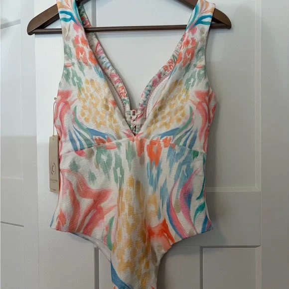 NWT Cosita Linda Sweet Sunset Beaded Plunge One Piece Swimsuit | Medium | Luxury - Picture 5 of 8